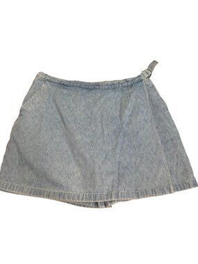 Vintage 90s Denim Wrap Skort Skirt Shorts Size 18W Light Blue High Waisted